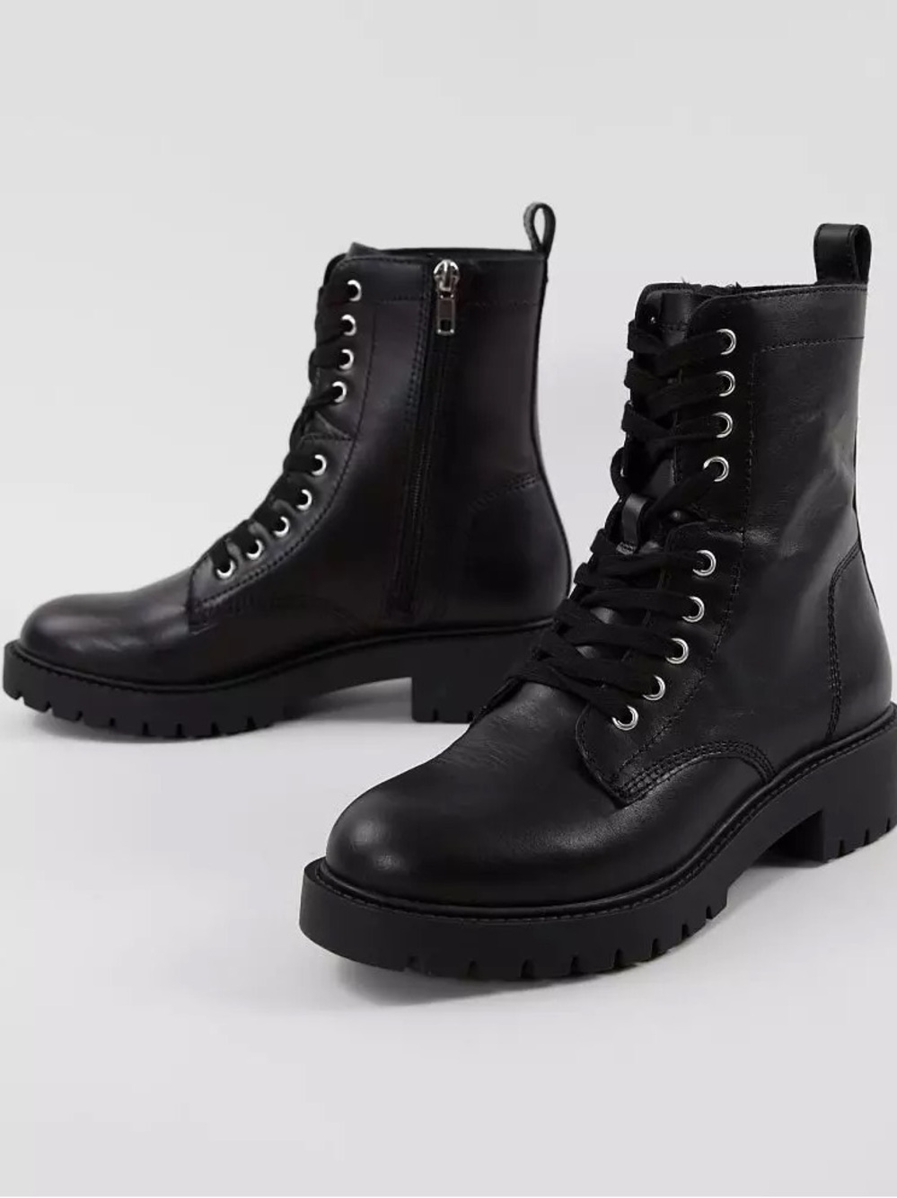 Steve Madden Guided Leather Black Lace-Up Combat Boots for Women